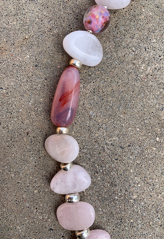 Necklace Set | Morganite petals, Lucite, 1950s Italian aventurina rounds, sterling silver rondelles