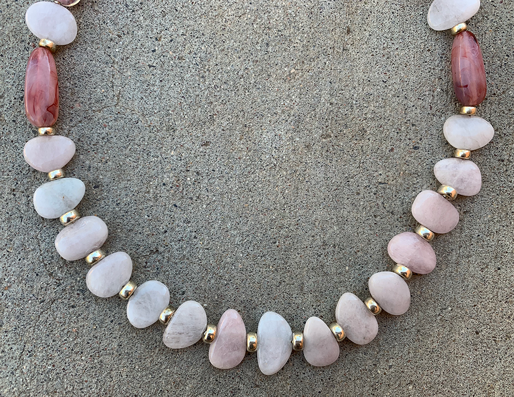 Necklace Set | Morganite petals, Lucite, 1950s Italian aventurina rounds, sterling silver rondelles