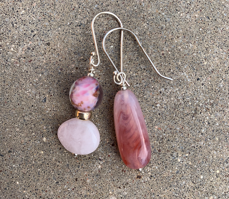 Necklace Set | Morganite petals, Lucite, 1950s Italian aventurina rounds, sterling silver rondelles