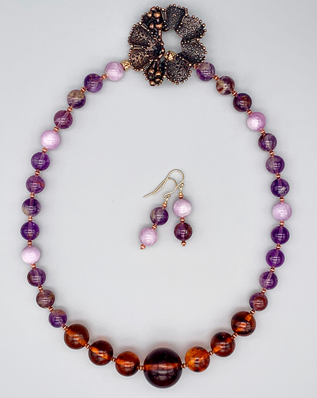 Necklace Set | 1930s Bakelite amber rounds, amethyst, Kunzite, artisan findings