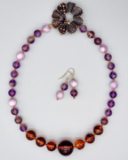 Necklace Set | 1930s Bakelite amber rounds, amethyst, Kunzite, artisan findings