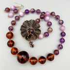 Necklace Set | 1930s Bakelite amber rounds, amethyst, Kunzite, artisan findings