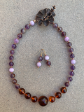 Necklace Set | 1930s Bakelite amber rounds, amethyst, Kunzite, artisan findings
