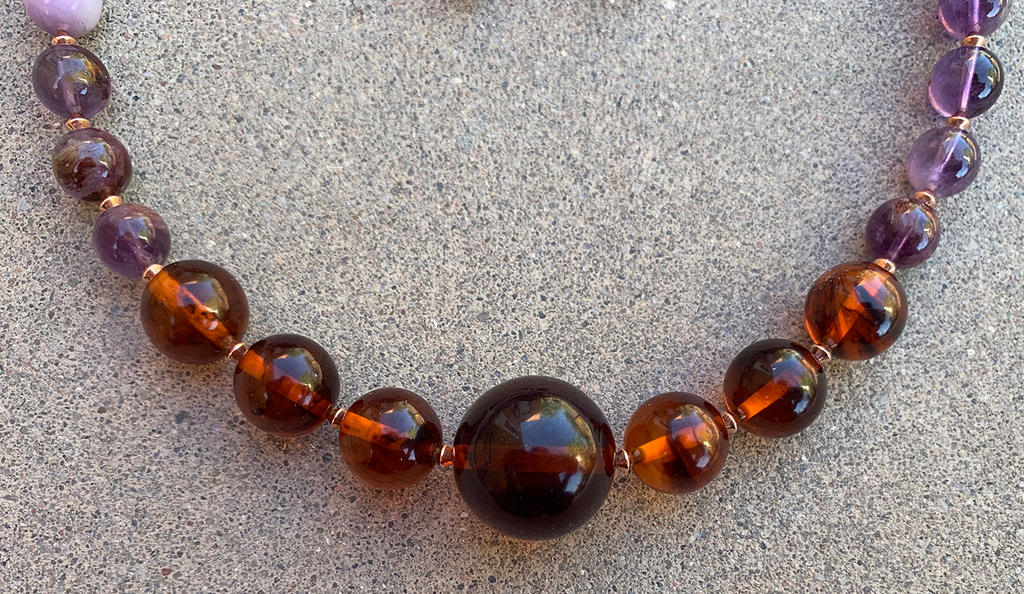 Necklace Set | 1930s Bakelite amber rounds, amethyst, Kunzite, artisan findings