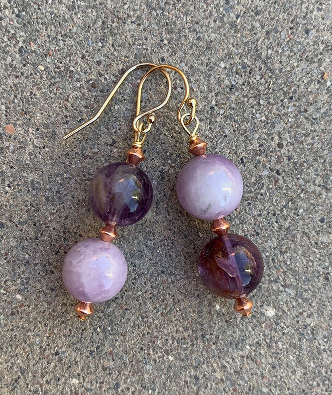 Necklace Set | 1930s Bakelite amber rounds, amethyst, Kunzite, artisan findings