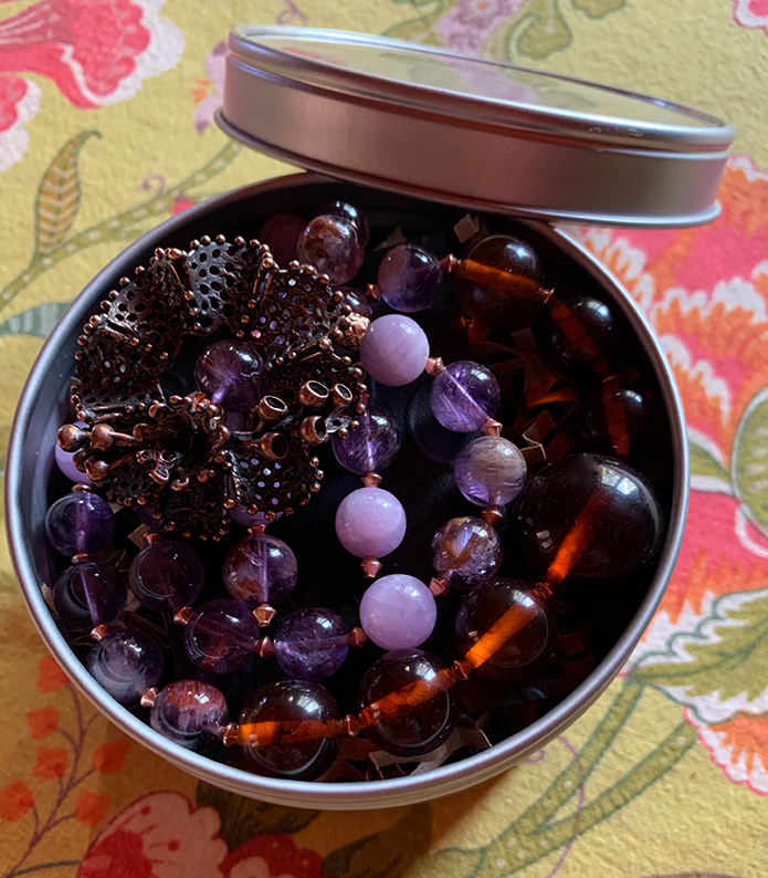 Necklace Set | 1930s Bakelite amber rounds, amethyst, Kunzite, artisan findings