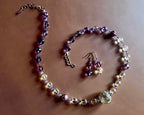 Necklace set | Artisan lampwork rainbow center focal bead, faceted ametrine rounds, amethyst, pearls, crystals