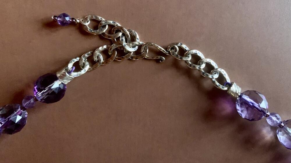 Necklace set | Artisan lampwork rainbow center focal bead, faceted ametrine rounds, amethyst, pearls, crystals