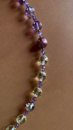 Necklace set | Artisan lampwork rainbow center focal bead, faceted ametrine rounds, amethyst, pearls, crystals