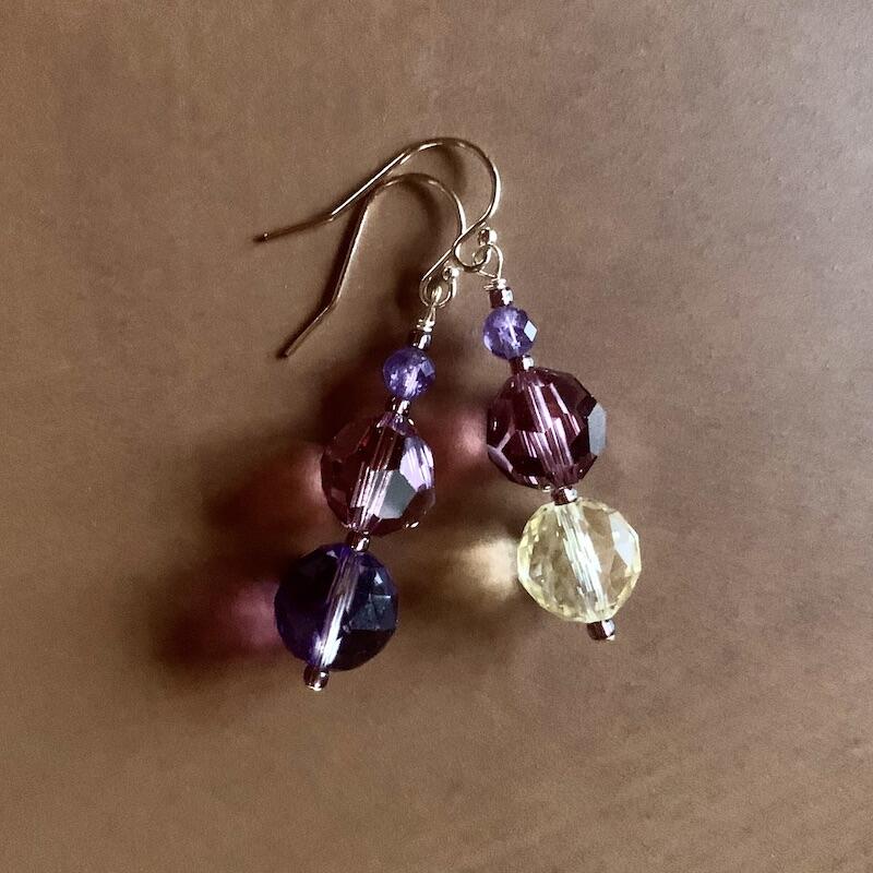 Necklace set | Artisan lampwork rainbow center focal bead, faceted ametrine rounds, amethyst, pearls, crystals