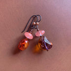Necklace set | Sunset hues rose pink nesting folded glass disks, purple amber vintage glass, fire orange vintage lucite, watermelon quartz