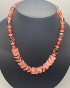 Necklace set | Sunset hues rose pink nesting folded glass disks, purple amber vintage glass, fire orange vintage lucite, watermelon quartz