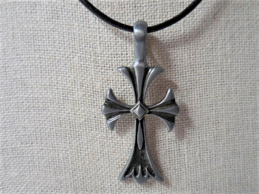 Pewter Cross on Leather Cord
