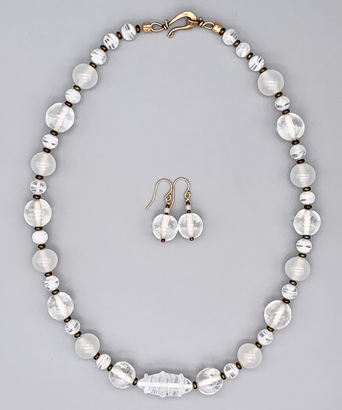 Necklace Set | Snow and Ice mid-century Japanese clear, opalescent, white glass beads