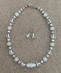 Necklace Set | Snow and Ice mid-century Japanese clear, opalescent, white glass beads