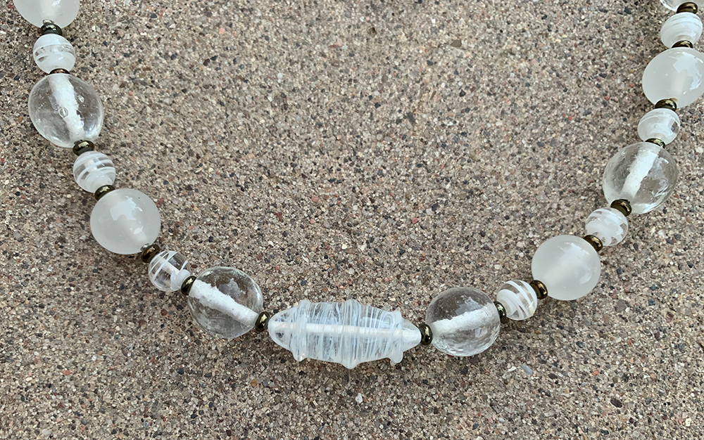 Necklace Set | Snow and Ice mid-century Japanese clear, opalescent, white glass beads