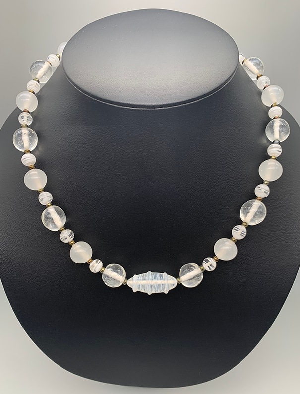 Necklace Set | Snow and Ice mid-century Japanese clear, opalescent, white glass beads