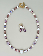 Necklace Set | Opalescent, milky white, pale amethyst mid-century glass beads