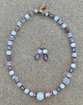 Necklace Set | Opalescent, milky white, pale amethyst mid-century glass beads