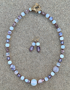 Necklace Set | Opalescent, milky white, pale amethyst mid-century glass beads