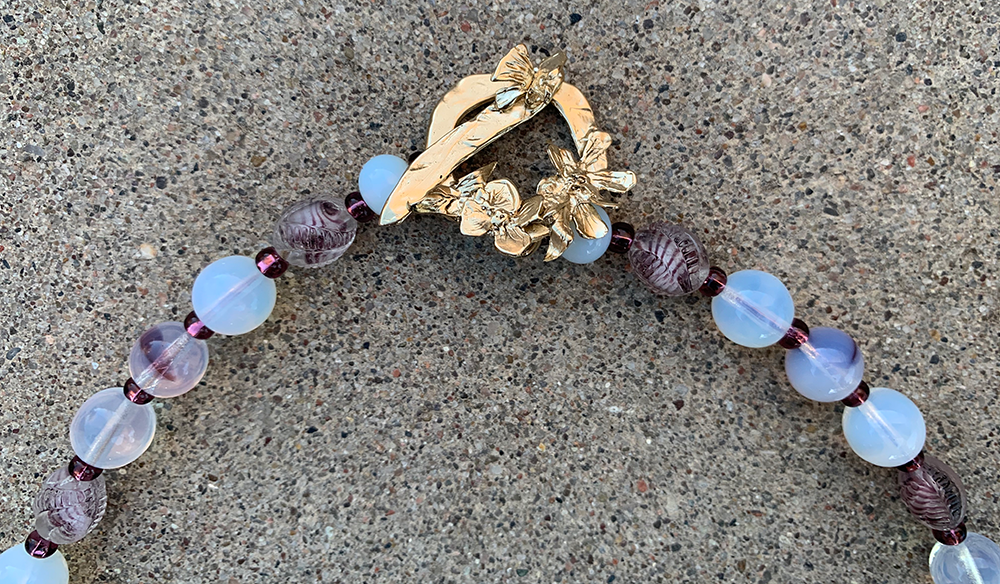 Necklace Set | Opalescent, milky white, pale amethyst mid-century glass beads