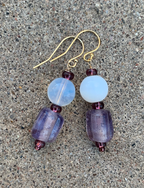 Necklace Set | Opalescent, milky white, pale amethyst mid-century glass beads