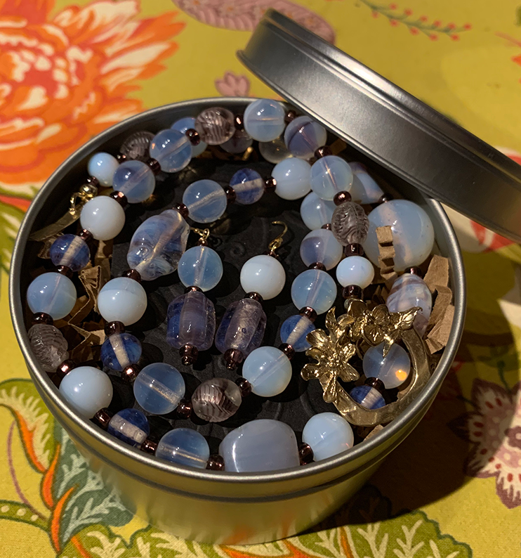 Necklace Set | Opalescent, milky white, pale amethyst mid-century glass beads