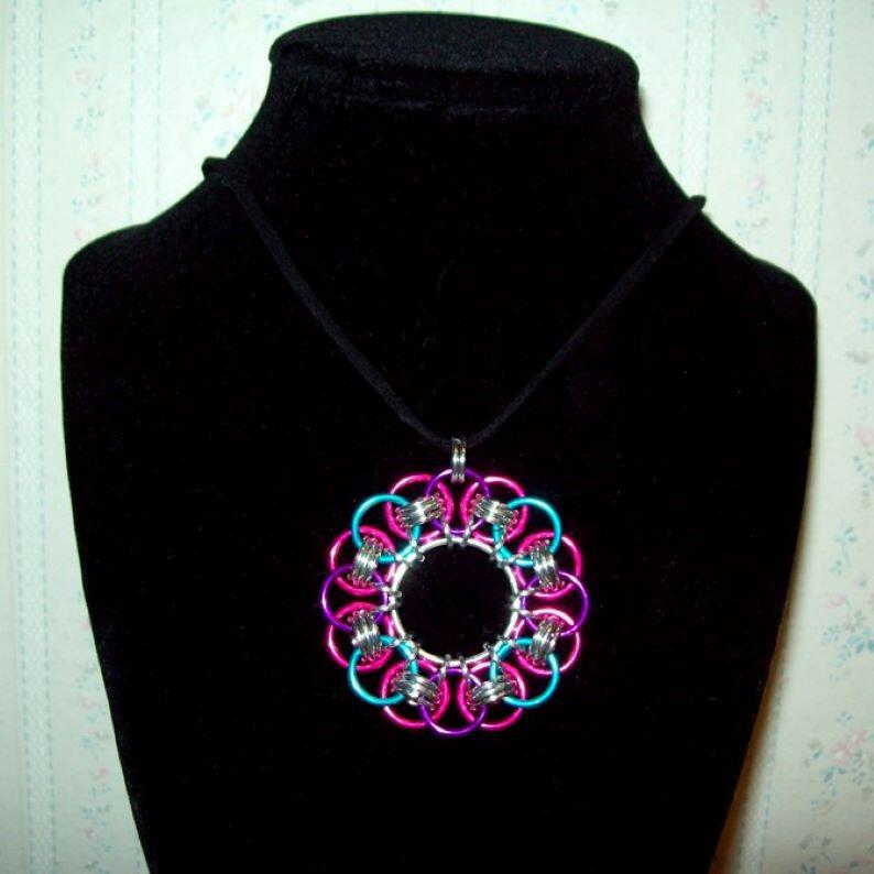 Chainmaille Celtic Wheel Pendant Necklace