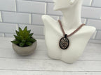 Pink and Black Jasper Pendant on Chenille Stich Beaded Necklace, 20 Inch