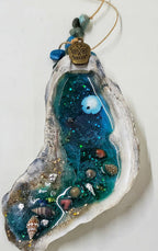 Natural Resin Oyster Shell Beach Scene Wall Art or Hanging Decor