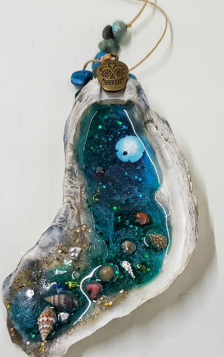Natural Resin Oyster Shell Beach Scene Wall Art or Hanging Decor