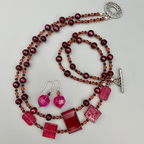 Necklace Set | Double strand 1920s-30s magenta French focal beads with freshwater pearls