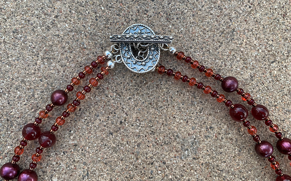 Necklace Set | Double strand 1920s-30s magenta French focal beads with freshwater pearls