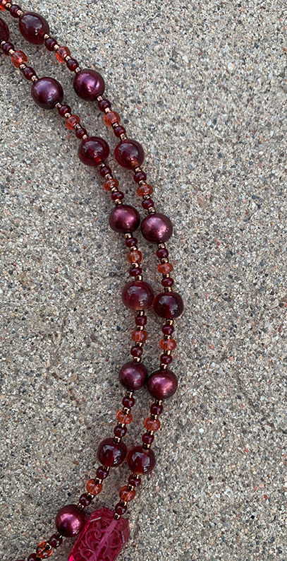 Necklace Set | Double strand 1920s-30s magenta French focal beads with freshwater pearls