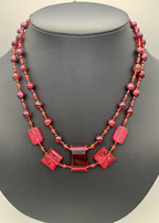 Necklace Set | Double strand 1920s-30s magenta French focal beads with freshwater pearls