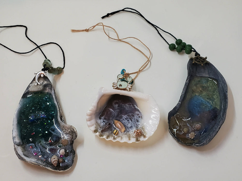 3 Resin Ocean Shell Ornaments in Gift Boxes