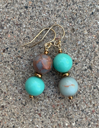 Necklace Set | Artisan ceramic pendant, snakeskin jasper, Japanese Cherry Brand mid-century turquoise glass rounds, artisan findings