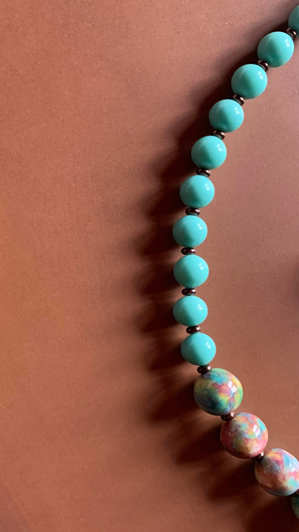 Necklace set | Artisan ceramic spiral swirl pendant, turquoise palette, 1950s Japanese Cherry Brand rounds, vintage Japanese swirl rounds, SW Style clasp