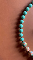 Necklace set | Artisan ceramic spiral swirl pendant, turquoise palette, 1950s Japanese Cherry Brand rounds, vintage Japanese swirl rounds, SW Style clasp