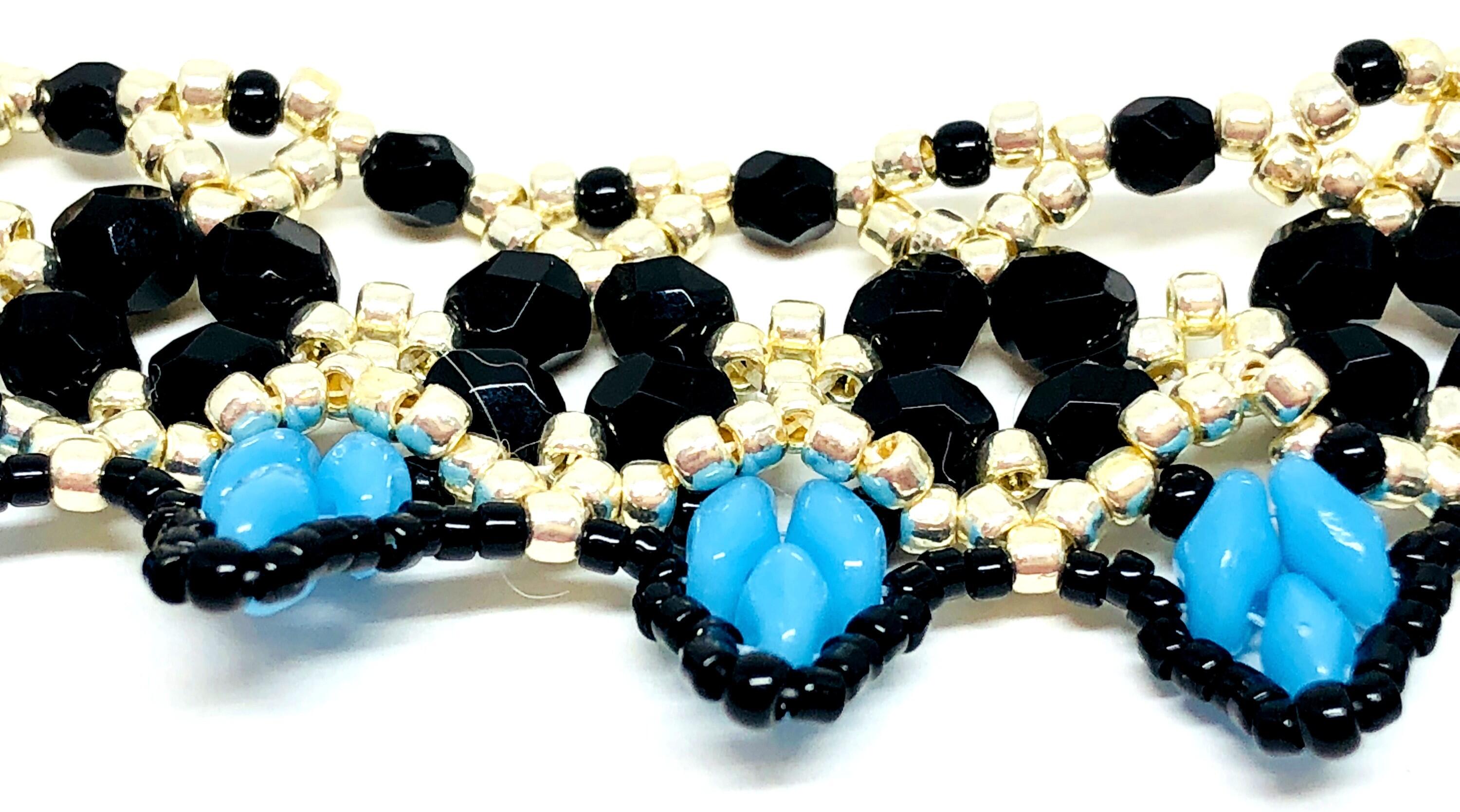 Silver Black Turquoise Beadweaving Necklace
