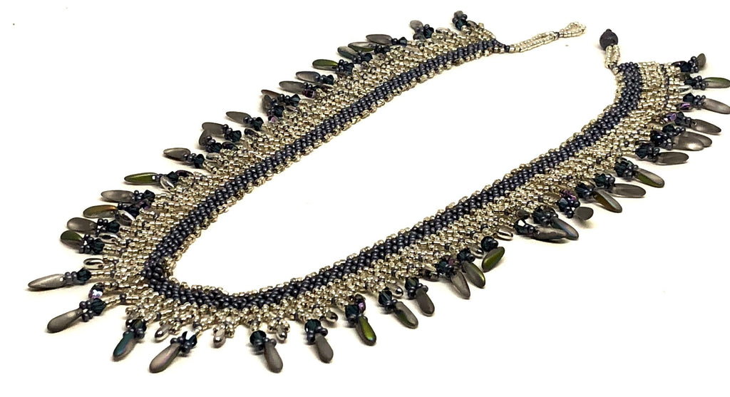Silver Gray Dagger Beadweaving Necklace