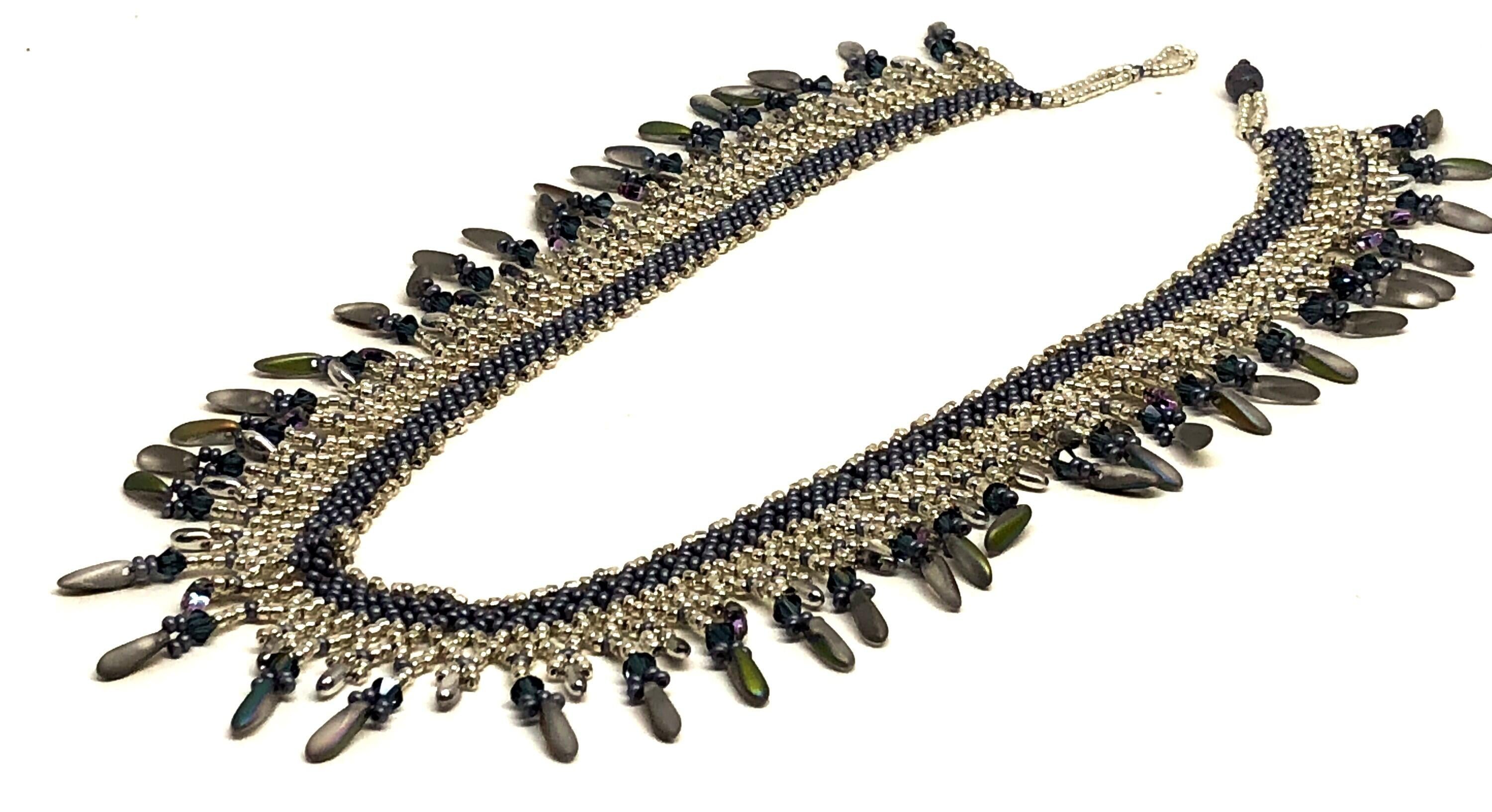 Silver Gray Dagger Beadweaving Necklace