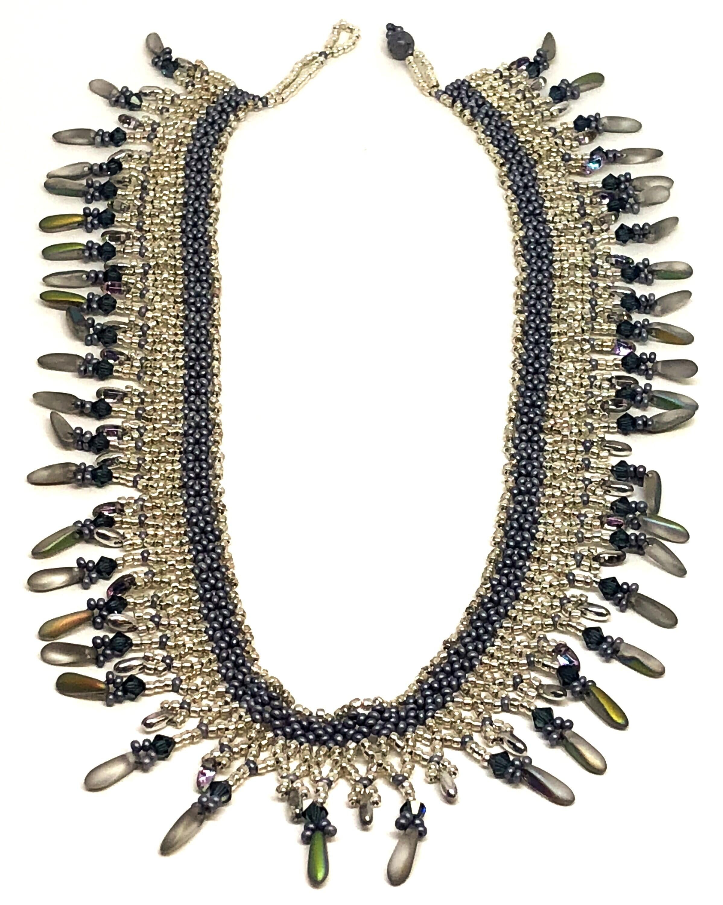 Silver Gray Dagger Beadweaving Necklace