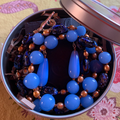 Necklace Set | Japanese 1950s chalcedony blue glass beads, Italian black/periwinkle/aventurina planed ovals, freshwater pearls