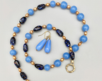Necklace Set | Japanese 1950s chalcedony blue glass beads, Italian black/periwinkle/aventurina planed ovals, freshwater pearls