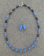 Necklace Set | Japanese 1950s chalcedony blue glass beads, Italian black/periwinkle/aventurina planed ovals, freshwater pearls