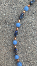 Necklace Set | Japanese 1950s chalcedony blue glass beads, Italian black/periwinkle/aventurina planed ovals, freshwater pearls