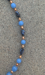 Necklace Set | Japanese 1950s chalcedony blue glass beads, Italian black/periwinkle/aventurina planed ovals, freshwater pearls