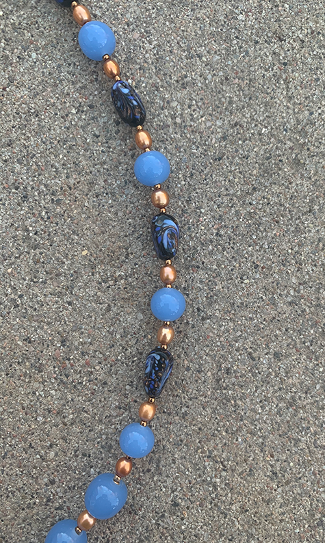 Necklace Set | Japanese 1950s chalcedony blue glass beads, Italian black/periwinkle/aventurina planed ovals, freshwater pearls
