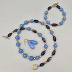 Necklace Set | Japanese 1950s chalcedony blue glass beads, Italian black/periwinkle/aventurina planed ovals, freshwater pearls